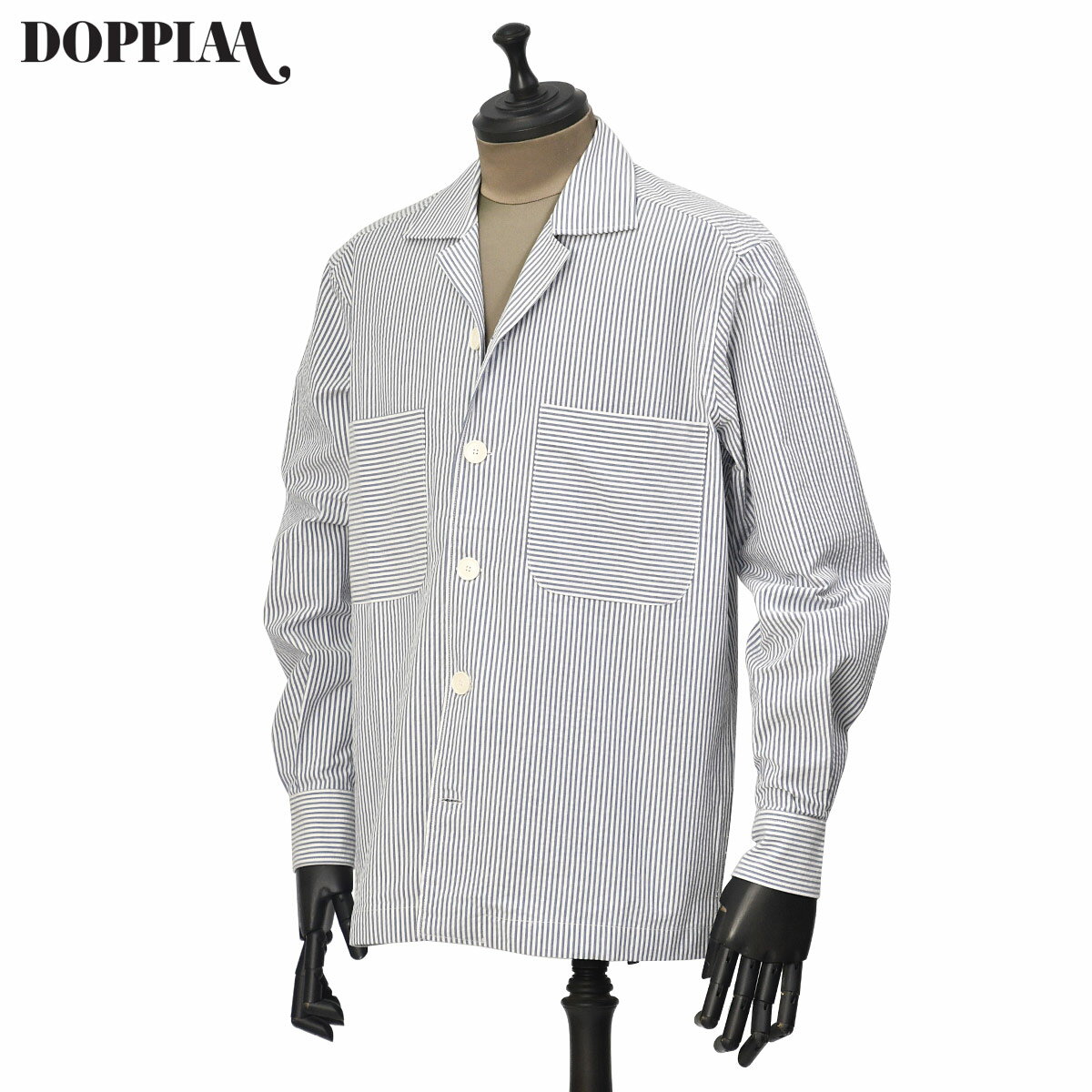 乐天商城 - DOPPIAA【ドッピアアー】オーバーシャツ AABBA AB7303 0120 BIANCO E BLU MARINE コットン シアサッカー ブルー ホワイト