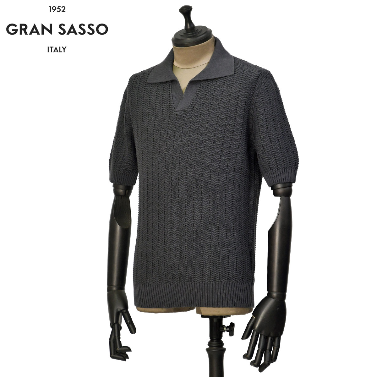 乐天商城 - 【5/9(土)20：00〜 最大5,000円オフクーポン】GRAN SASSO【グランサッソ】スキッパーニットポロ 23139 18068 085 オーガニックコットン 8G チャコールグレー