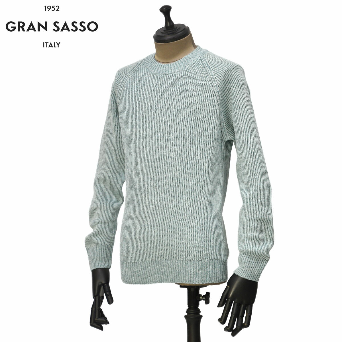 乐天商城 - GRAN SASSO【グランサッソ】リブクルーネックニット 23152 18632 430 リネンコットン 8G エメラルド
