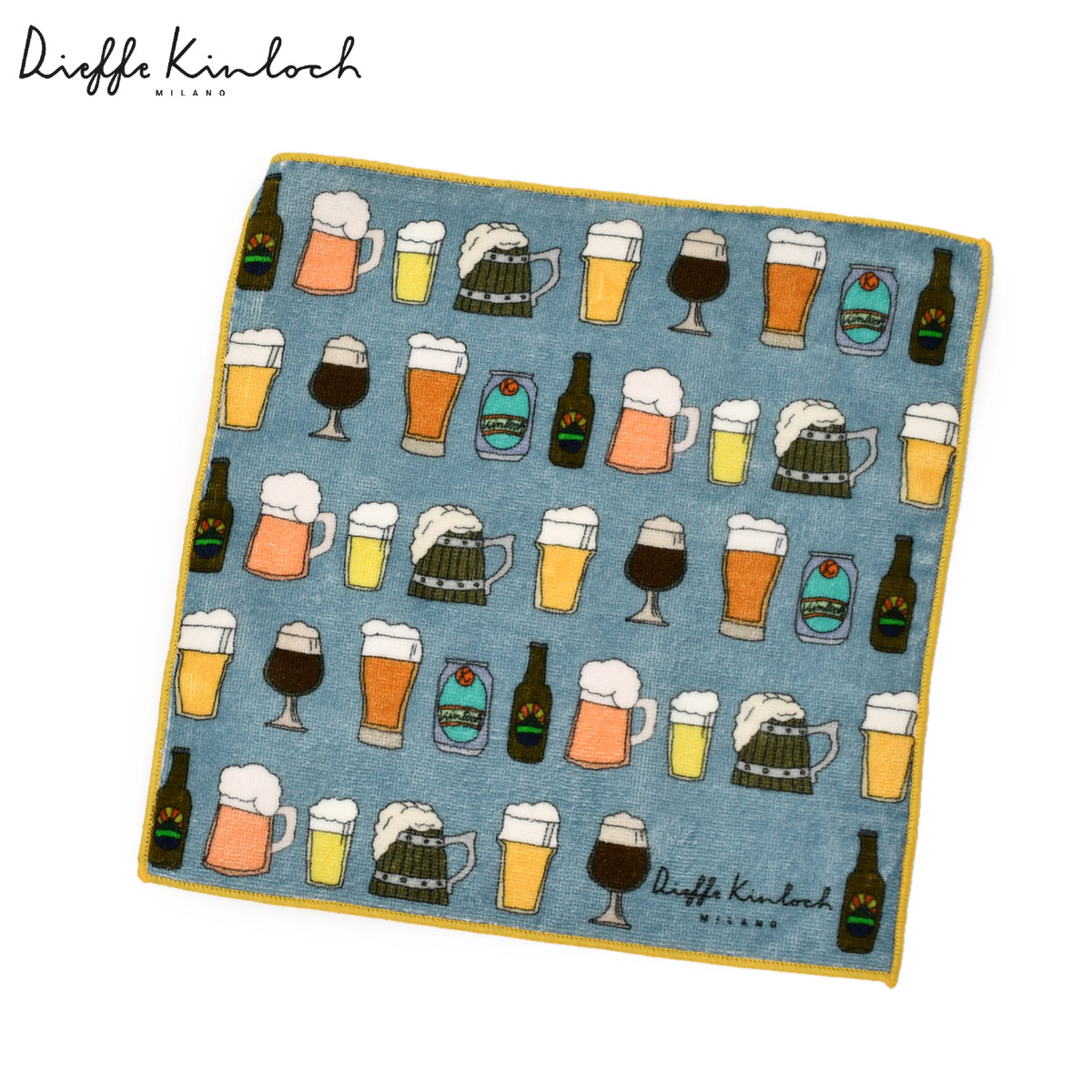 乐天商城 - 【5/9(土)20：00〜 最大5,000円オフクーポン】Dieffe Kinloch【ディエッフェ・キンロック】プリントタオルハンカチ BEER コットン サックス イエロー