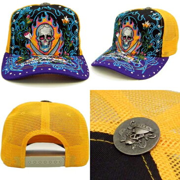 エドハーディー ラインストーン キャップ 13スカル ブラック/イエロー/パープルED HARDY Rhinstone Cap 13Skull Black/Yellow/Purple【あす楽対応_近畿】【あす楽対応_中国】【あす楽対応_四国】【あす楽対応_九州】