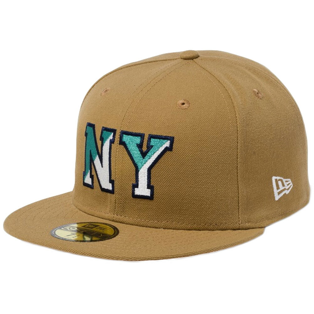 j[G 5950Lbv }`S x[VbNt@ubN j[[N NY EB[g ~bhiCglCr[ New Era 59FIFTY Cap Multi Logo Basic Fabrics New York NY Wheat