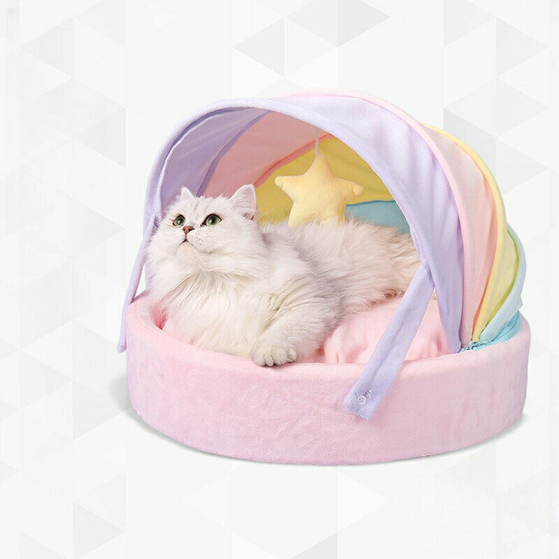乐天商城 - 猫用テントハウス 半密閉型ペットベッド ドーム型かくれ家 四季対応 犬も可 ふかふかクッション付き