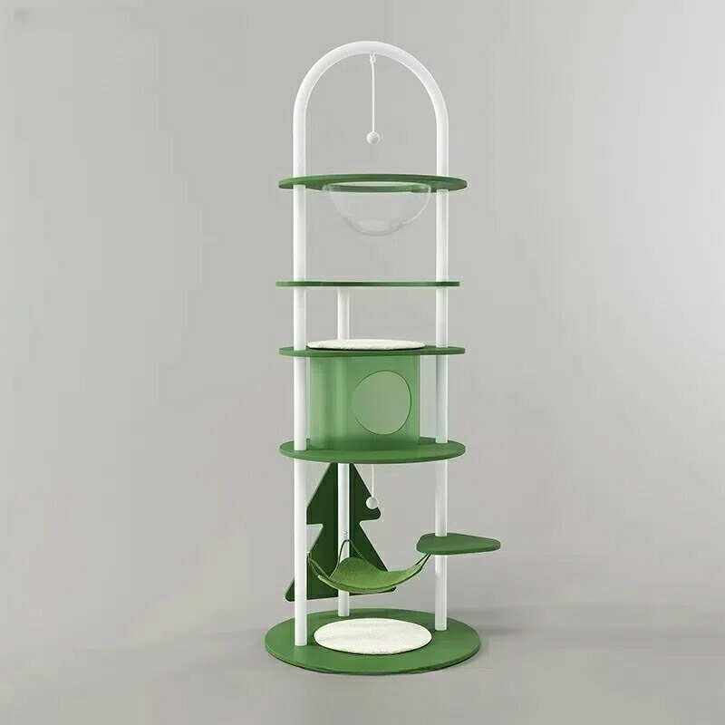 キャットタワー 中型 アイアン＆天然木製 プレミアム猫用家具 ハウス付き スペースキャプセル スクラッ..