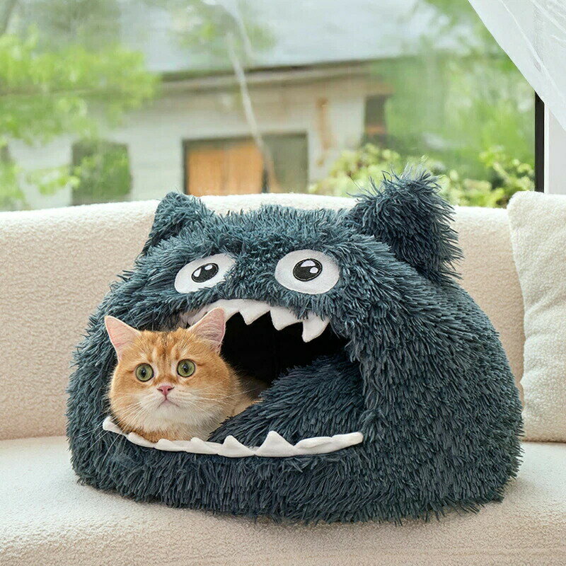防寒 ハイグレード 長毛フリース ペットベッド 冬季 保温 半閉鎖型 猫 家 犬 用 クッション マット ペット用品