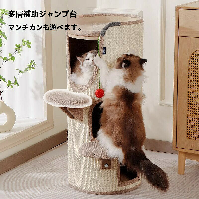 サークルイン 楽天市場店の【省スペース設計】猫タワー キャットツリー｜コンパクトで場所を取らない 麻ロープ 爪とぎ付き 多段階猫ベッド 一年中快適 室内用猫ハウス おもちゃ一体型｜アングル3