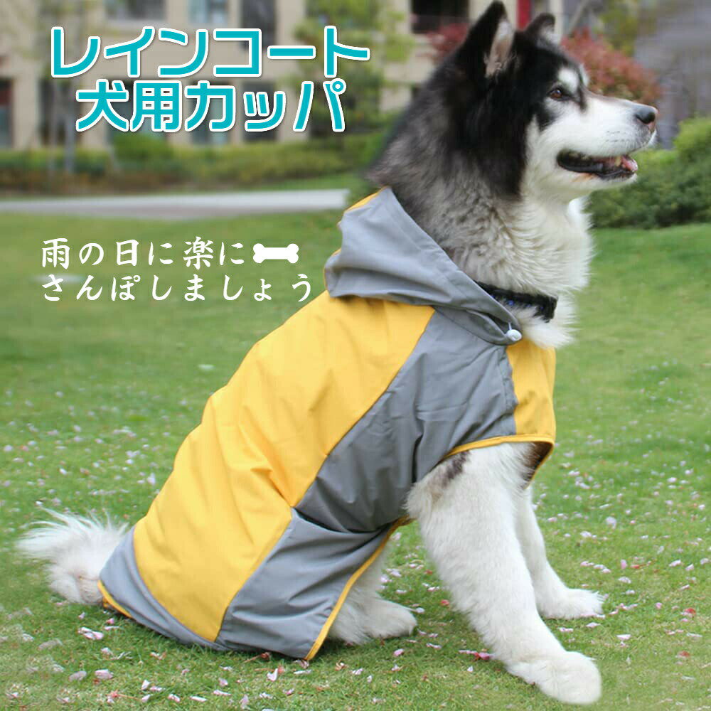 乐天商城 - レインコート 小型犬 中型犬 大型犬用 ペット レインポンチョ レインウェア ハーネス ポンチョ 犬の服 カッパ 犬服 雨 透湿 撥水 犬用 雨具 反射テープ付き イエロー グリーン ブルー コーギー レインコート 【XS~XL】【全3色】