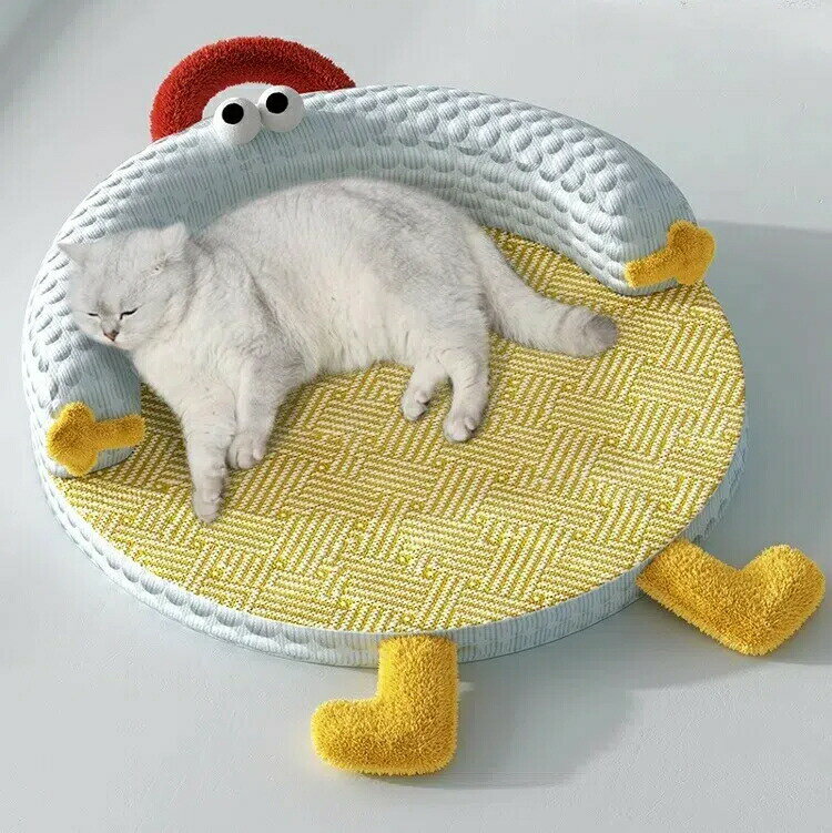 乐天商城 - オールシーズン対応 冷却ジェル内蔵 天然ラタン編み 猫用ソファベッド 大型 洗えるカバー付き 夏用ひんやりペット寝床