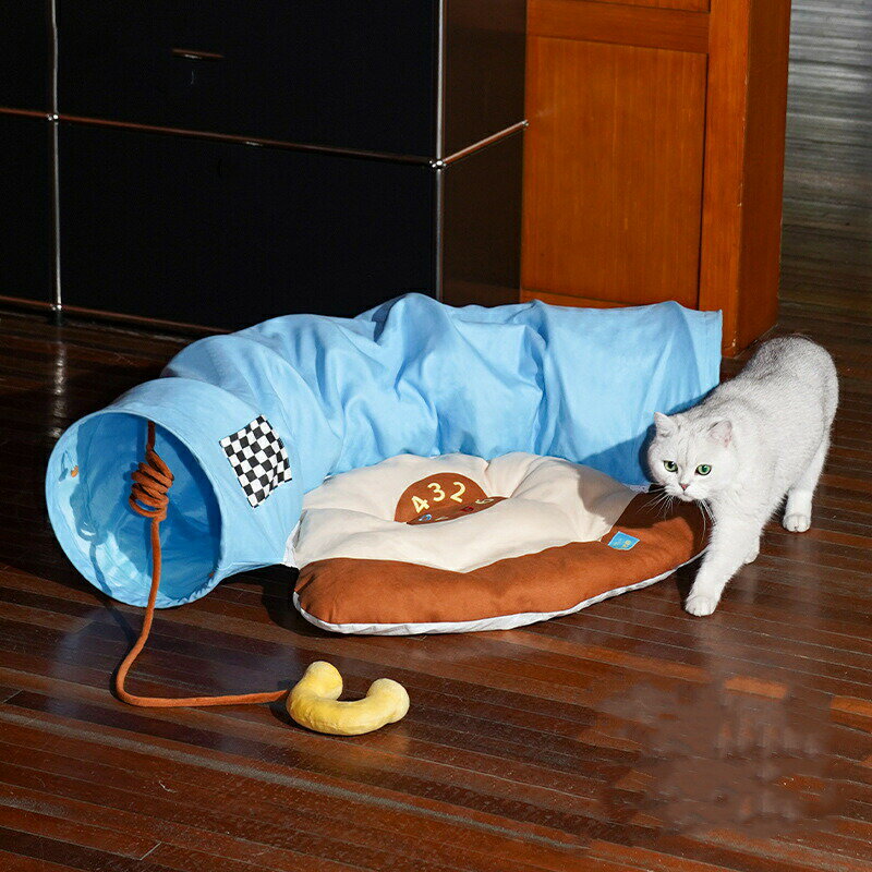 乐天商城 - 【洗える 3WAY猫ベッド】猫トンネル＆ハウス 季節問わず使用可能 超軽量 折りたたみ式 子猫用おもちゃ付き ペット快適空間