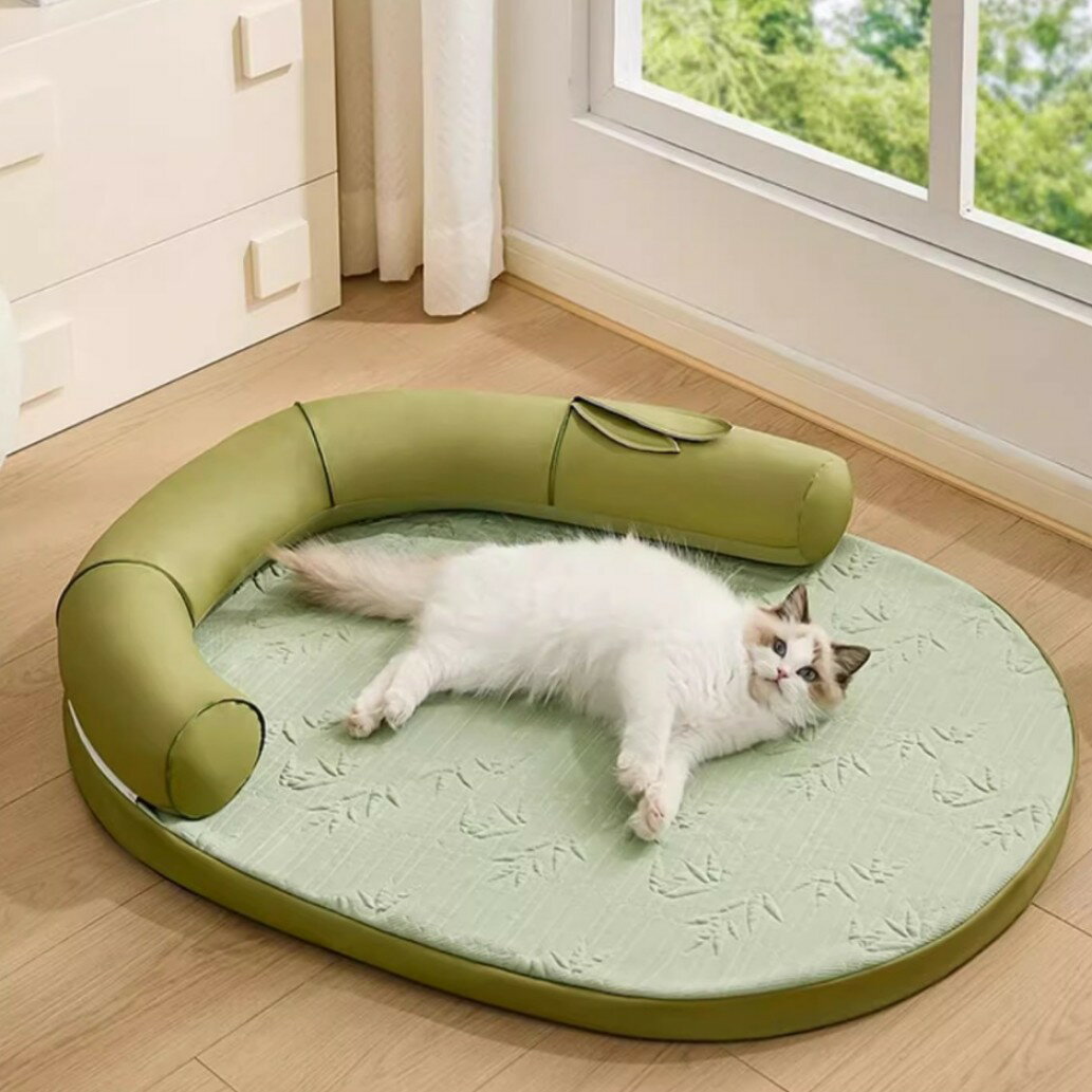Rakuten - ペットベッド ペットマット ふわふわ 滑り止め 洗える ペットソファ 可愛い 猫犬兼用 夏用ひんやりペットマット 接触冷感 ソファタイプ 多頭飼い対応 洗える トイプードル・ビション向け ペットベッド 安眠 さらさら 通気性 軽量