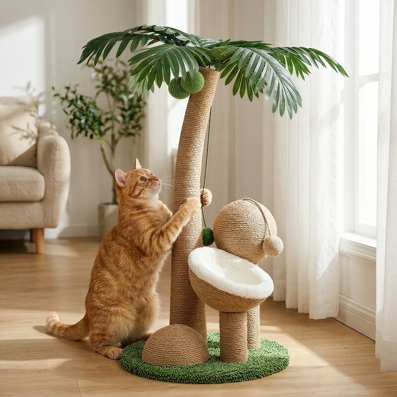 【省スペース】猫抓板 立式 爪とぎタワー 猫塔 爪とぎポール 耐久 麻縄巻き 脱屑防止 すり込み防止 多用途 キャットタワー おもちゃ付き