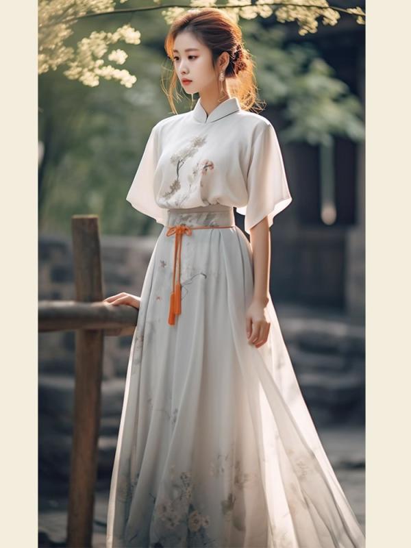 レディース 漢服 中国風 女性 スカート スーツ ブラウス 半袖 夏