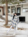 大きいサイズ ウール コート 冬 韓国 優しい コート チェック柄 キルティング 厚手 暖かい かわいい 2