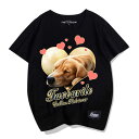 Tシャツ 犬柄 ドッグ 犬 プリント 半袖 ゴールデンレトリバー ラウンドネック シャツ 夏 アメリカンカジュアル リアル ポップ