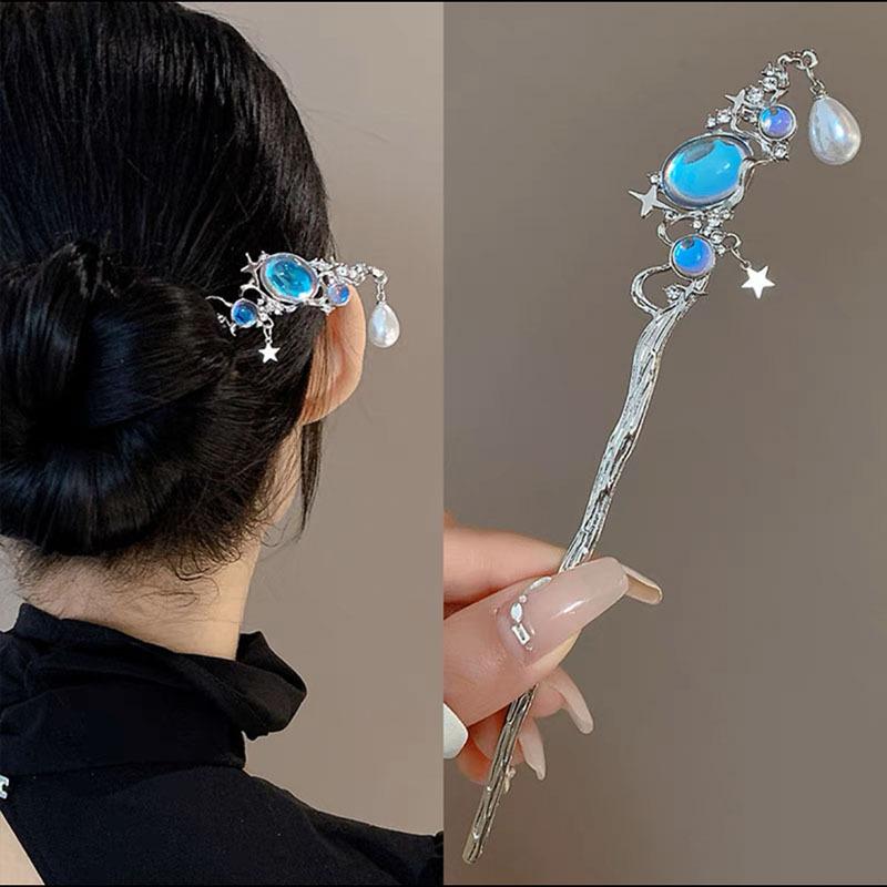 楽天サークルYouヘアアクセサリー レディース チャイナ風 星空 ムーンストーン レトロ ハイエンド ヘアピン レトロ ステップ ヘッド バンド