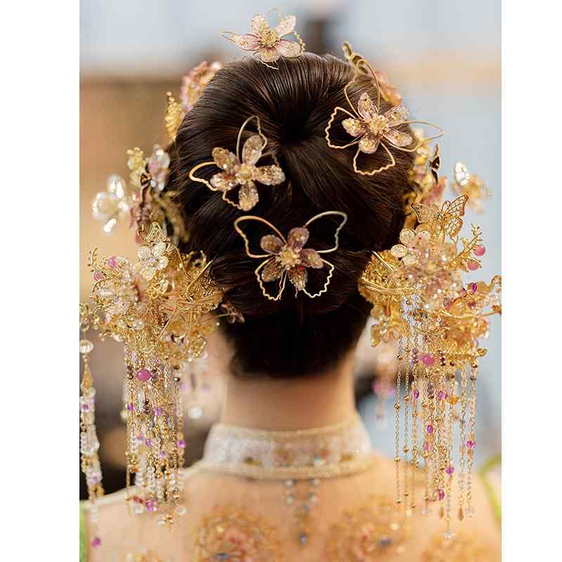 楽天サークルYouヘア アクセサリー 中国風 ヘア 髪飾り 花嫁 ウェディング メイクアップ 写真撮影 結婚式 イヤリング付き