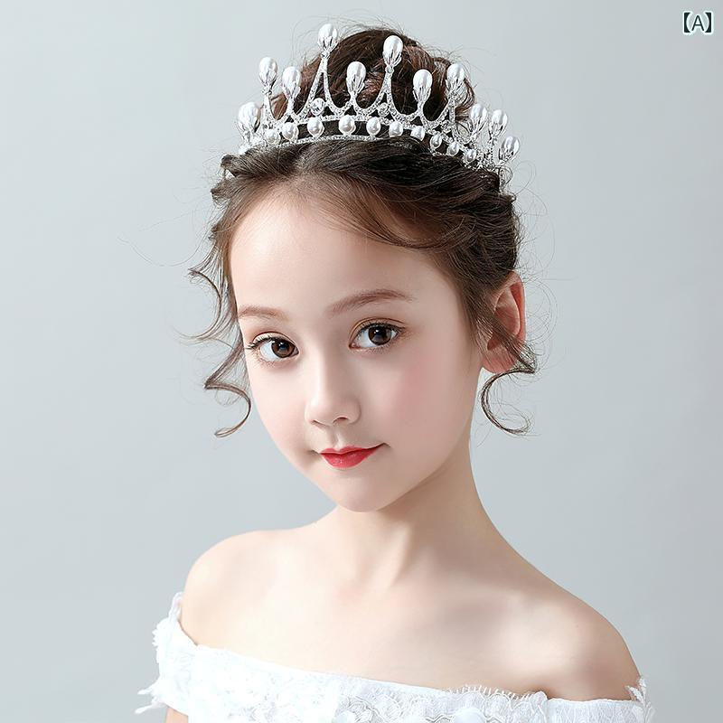 韓国 子供用 アクセサリーヘアアクセサリー かわいい 女の子 プリンセス 王冠 クラウン ティアラ 誕生日 ヘッドバンド パール
