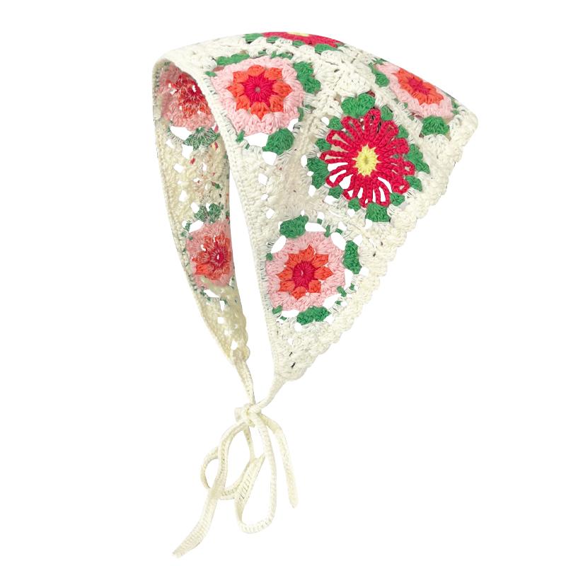 頭巾 三角形 韓国 スカーフ ヘアバンド ヘッド バンド レディース キュート花 かぎ編み ウール ヘアアクセサリー