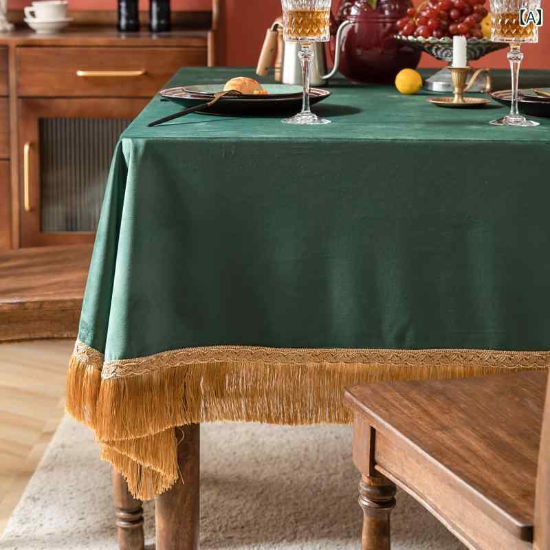 テーブルクロス 長方形 ダイニングテーブル コーヒーテーブル ブラック ベルベット ゴールド 感 ラウンドテーブル ダークグリーン