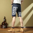 デニム パンツ 夏 個性的 レトロ メンズ ミドル丈 ファッション プリント カジュアル