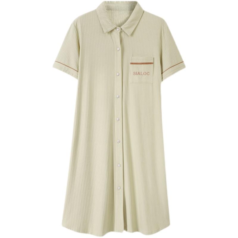 パジャマ ルームウェア ワンピース ナイトウェア シャツ 襟 モーダル 半袖 寝間着 女性 夏 薄型 カジュアル ゆったり ホームウェア