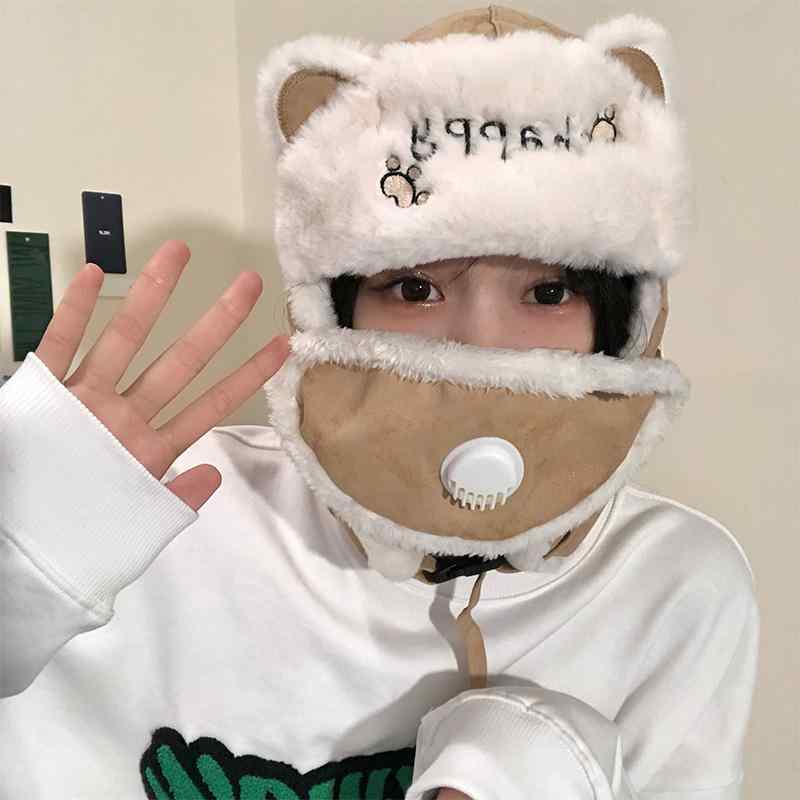 かわいい クマ帽子 レディース 冬 ぬいぐるみ 暖かい 耳保護 サイクリング 防風 防寒帽子 マスク オールインワン