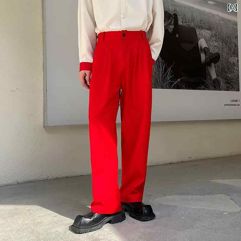 メンズ パンツ ドレープ 感 レッド 赤 ワイドパンツ ストレートパンツ ウエスタン カジュアル パンツ