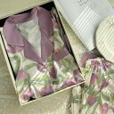 パジャマ ナイトウェア 女性用 レディース セット 冷感 長袖 チューリップ 模擬 シルク 春秋 屋外 着用 可能