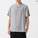 チャイナ風 リネン ボタン 半袖Tシャツ メンズ レトロ ゆったり 大きいサイズ 薄手 綿 リネン 半袖トップス