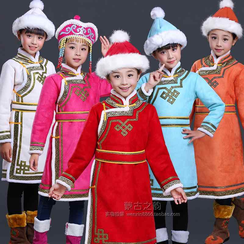子供用 モンゴルローブ 女の子用 秋冬 モンゴル 日常着 鹿革 ベルベット 綿ジャケット パフォーマンス 民族衣装