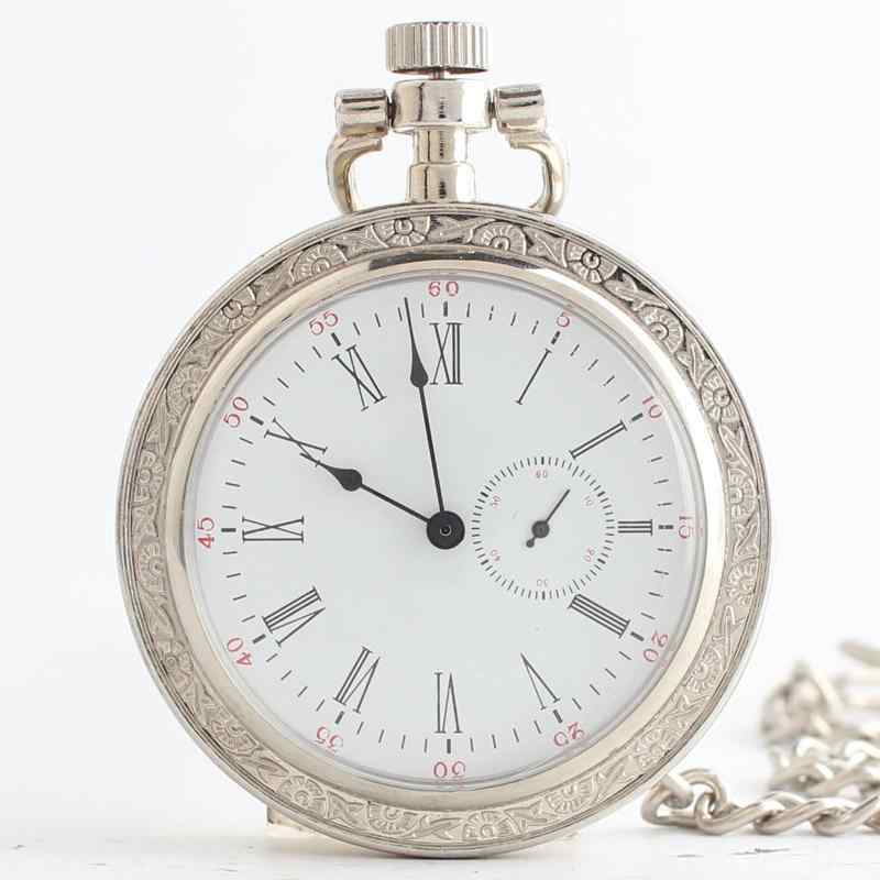 懐中時計 吊り時計 広州 マニュアル 機械式 時計 カバーなし チェーン クラシック レトロ シルバー 男性用 2 ピン
