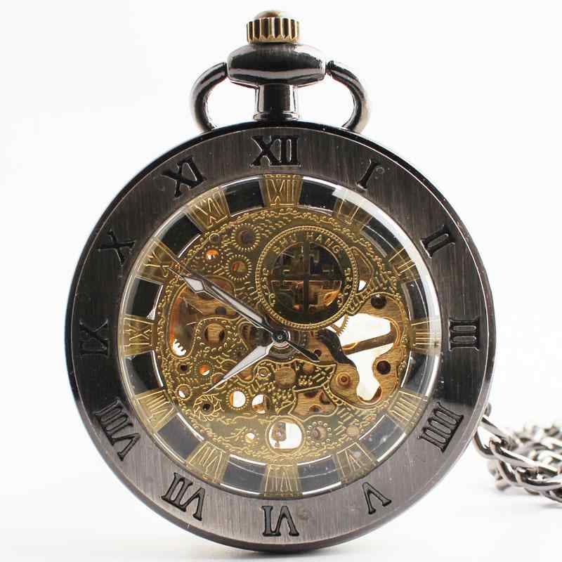 懐中時計 吊り時計 ブラック ブロンズ ローマン ゴールド ムーブメント 機械式 カバーなし スケルトン メンズ レディース 腕時計 高齢者向け ギフト 時計