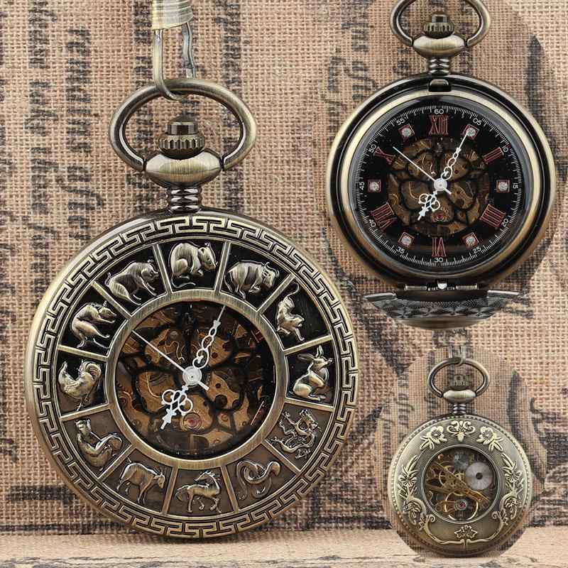 懐中時計 吊り時計 チャイナ風 12星座 アンティーク 時計 マニュアル レトロ 機械式 アンティークコレクション ヴィンテージ