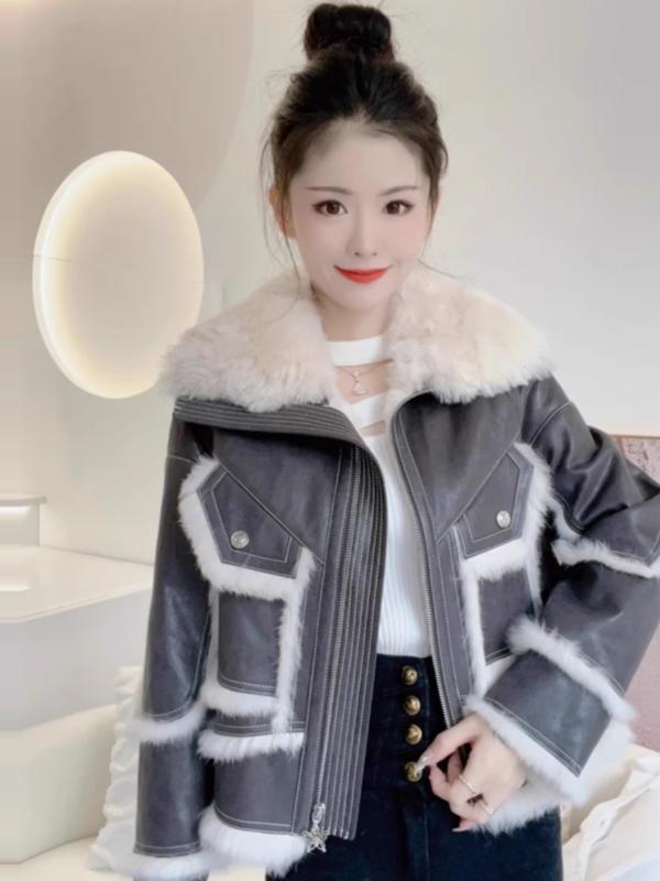 レディース アウター シャーリング ラベル 韓国 冬 ゲート 厚手 毛皮 コート ワンピース 大きいサイズ 子羊 Polo襟
