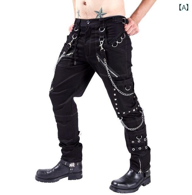 メタルチェーン 装飾 パフォーマンス パンツ パンク ロック 歌手 ストレート 大きいサイズ カジュアル パンツ