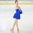 フィギュアスケート 長袖 スケート パフォーマンス衣装 子供 女の子 大人 ブルー スカート