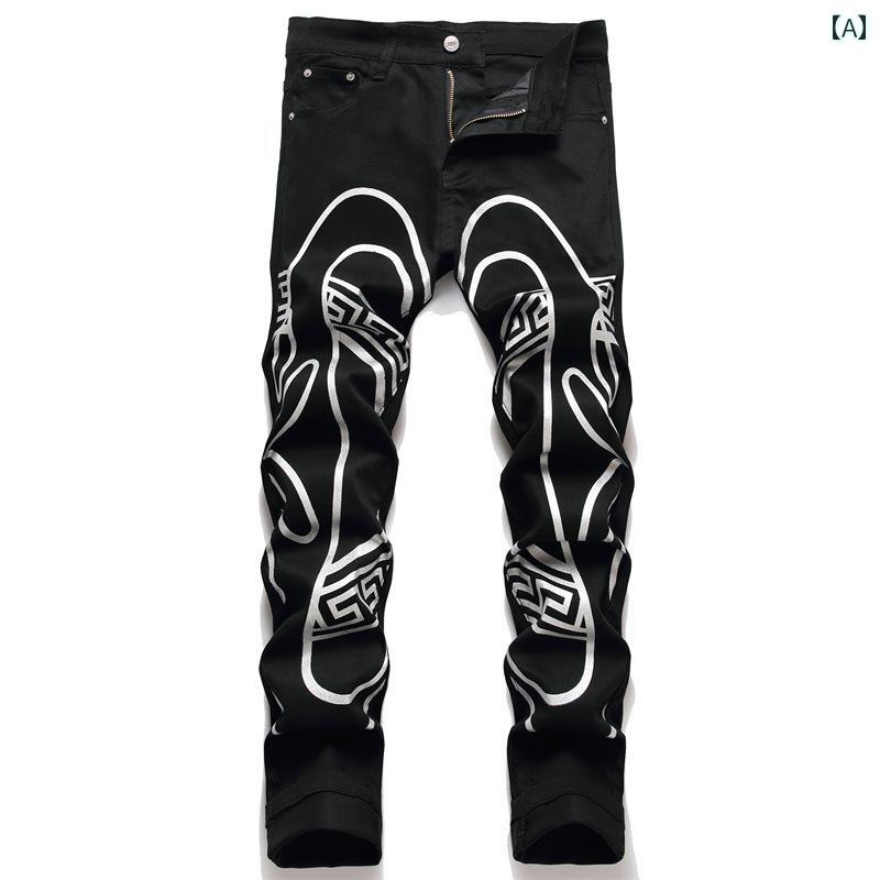 メンズ ジーンズ 個性的 デニム カジュアル パンツ ストリートファッション ボトムス ズボン ロングパンツ 伸縮性