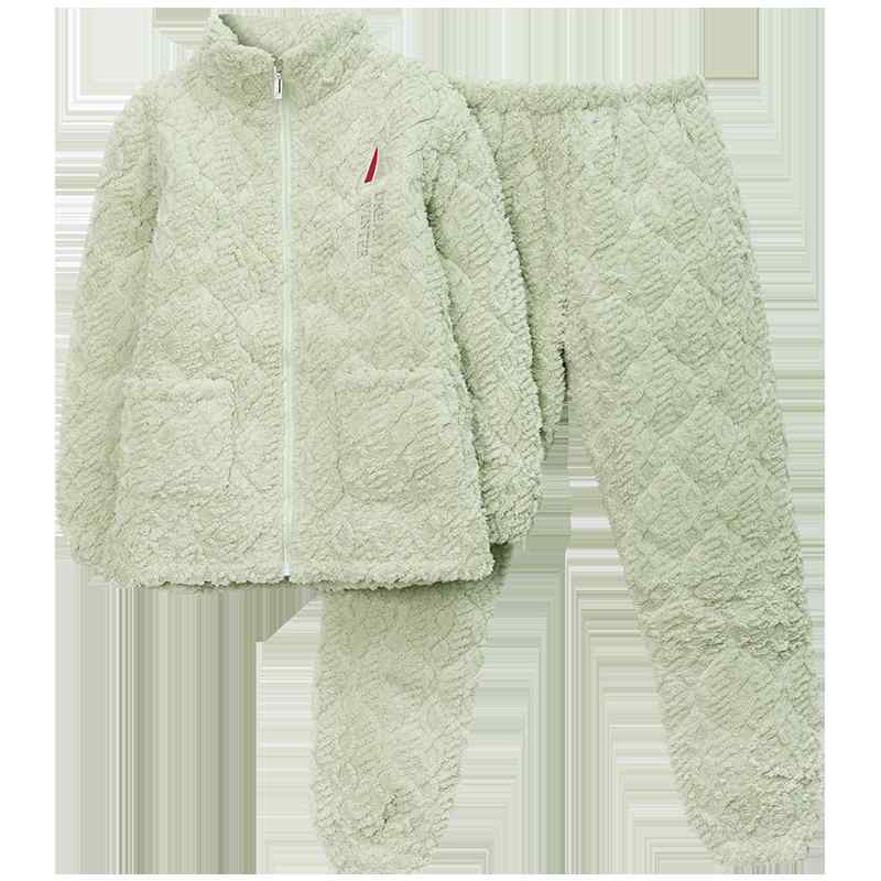 サンゴ ベルベット キルト パジャマ ルームウェア 女性 冬 韓国 裏起毛 厚手 暖かい 綿入りジャケット ホーム サービスセット