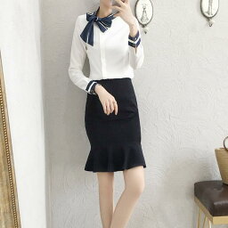 セットアップ ビジネス ツーピース レディース 秋 シャツ ブラウス フロント 美容師 作業着 仕事 制服 スカート マーメイド