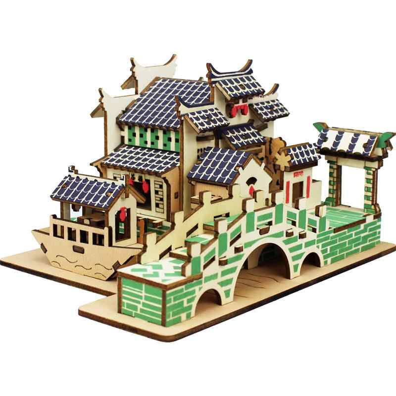 立体パズル 3D 組み立て式 知育 玩具 おもちゃ 趣味 娯楽 教育 知育 ホビー 頭脳派 モチーフ クラフト 木製 レトロ 中国 建物 建築 子供