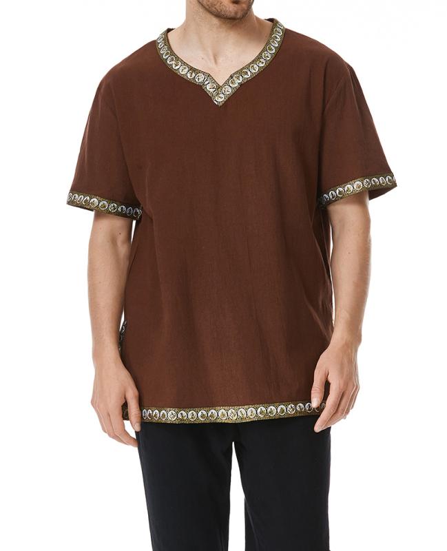 メンズ トップス エスニック柄 プリント 半袖 Tシャツ 男性用 ゆったり 特大サイズ 夏用 カジュアル スリム ボトム シャツ