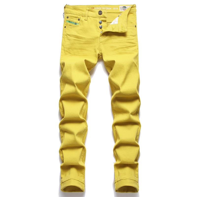 ジーンズ メンズ 若年層 カラフル パンツ スリム フィット 弾性 レッグ アメリカン ストリート 明るい色 カジュアル パンツ
