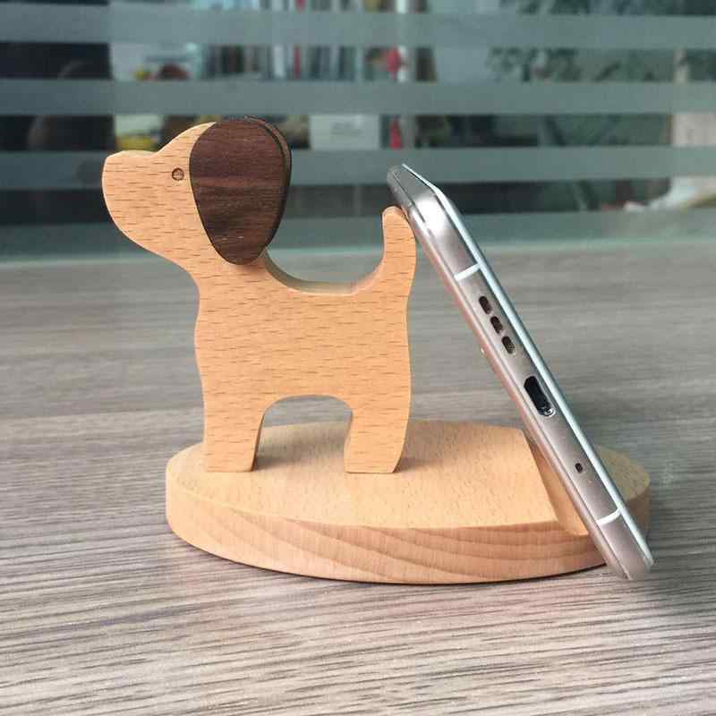 スマホ スタンド デスク 携帯電話 スタンド ホルダー 木製 ベッドサイド タブレット スマホ立て シンプル ナチュラル かわいい 犬 モチーフ
