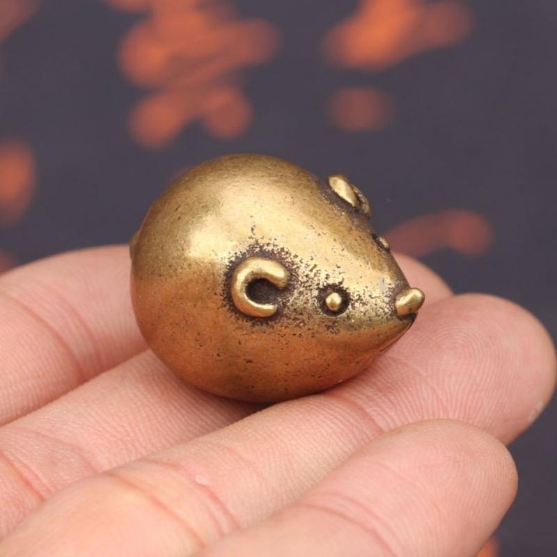 中国風 アクセサリー 置き物 アンティーク 真鍮 十二支 ネズミ 茶 ペット 装飾品 固体 小型マウス リビング ルーム 富 銅器