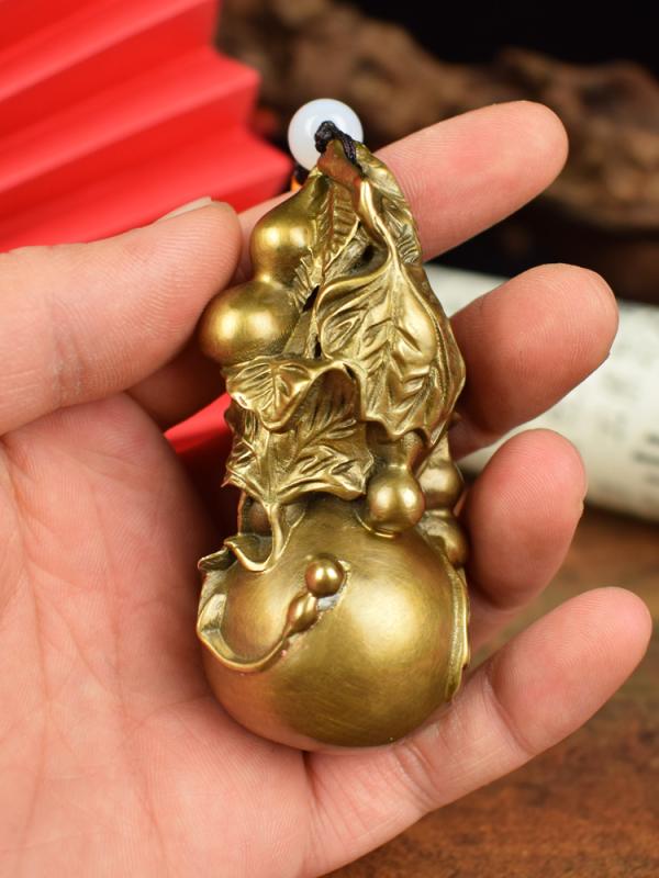 ペンダント 中国風 アクセサリー レトロ 真鍮 銅 豊か 福 ひょうたん ハンドル 車 ペンダント 精巧 装飾品