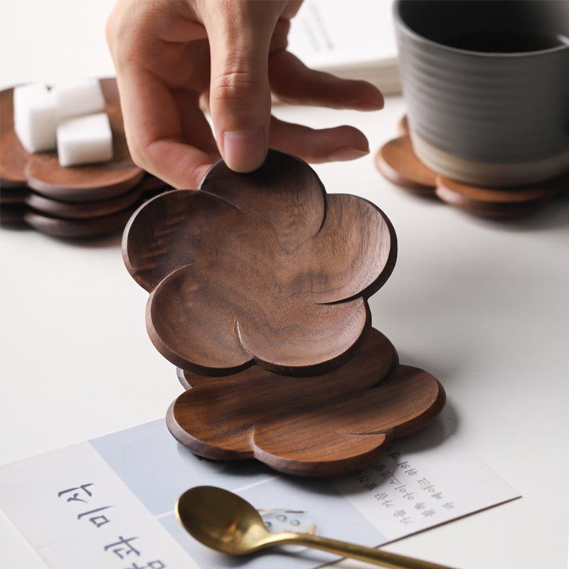 コースター ティー コーヒー カップ マグマット 木製 ウッド シンプル モダン シック おしゃれ 日常生活 小皿 ポット 花びら
