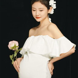 マタニティ フォト 衣装 おしゃれ 記念 妊婦 写真 撮影 スタジオ さわやか 白 フリーサイズ ワンピース ホワイト ドレス かわいい シンプル