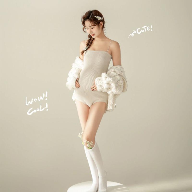 マタニティ フォト 衣装 おしゃれ 記念 写真 白 妊婦 アート スタジオ ホワイト セットアップ ボディスーツ フリーサイズ シンプル かわいい