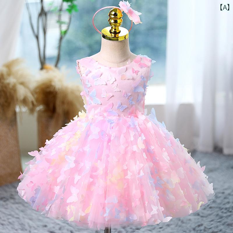 発表会 ドレス ピンク フラワーガール ウェディング 女の子 プリンセス ドレス 赤ちゃん 誕生日 パフォーマンス 衣装