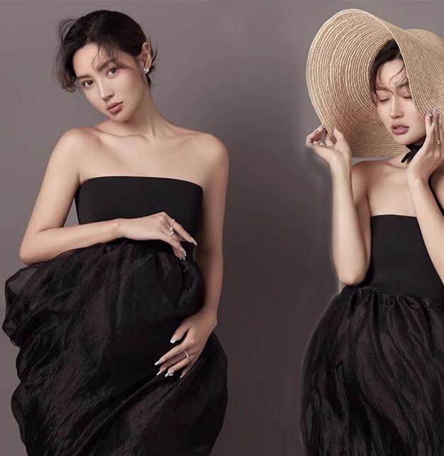 マタニティ おしゃれ フォト 衣装 写真 スタジオ 撮影 チューブトップ ドレス 妊娠中 芸術的 黒 フリーサイズ シンプル スカート ブラック